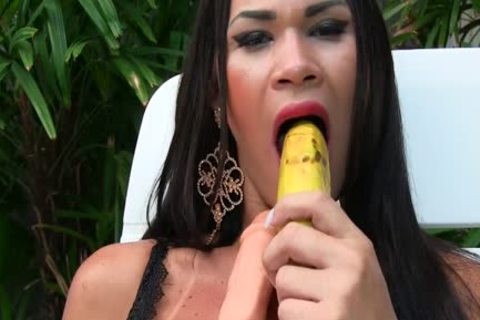 Sensual tranny Erika Lee Masturbates With A Banana And Sticks A sex-dildo Up Her pooper