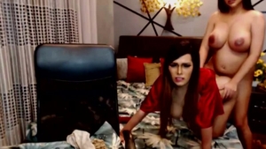 Two gorgeous ladyboys Cumming Hard On web camera