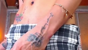 slim latin chick Transgirl With Tattoos Jerks Off Her large 10-Pounder